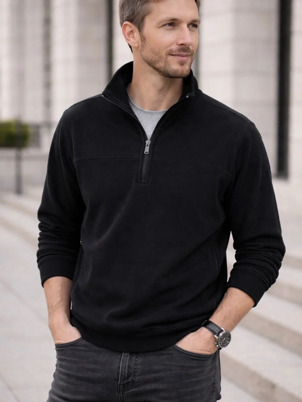 Men’s Calvin Klein Black V Neck Quarter Zip Sweater size Large